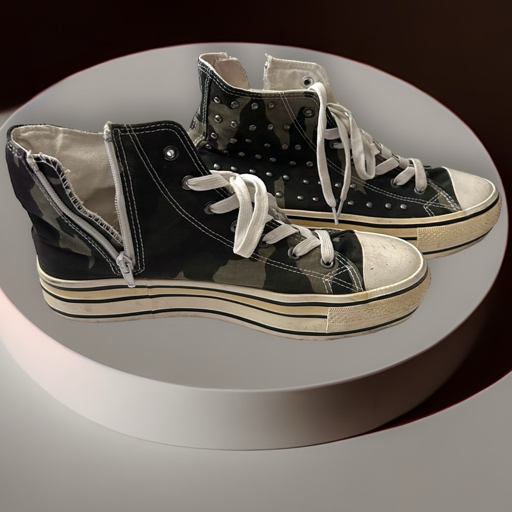 Women’s Bucco 10m High Top Sneakers Camouflage Shoes Studs Canvas Camo Zipper